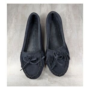 Minnetonka Kilty Navy Suede Moccasin Flats Womens 9 Fringe